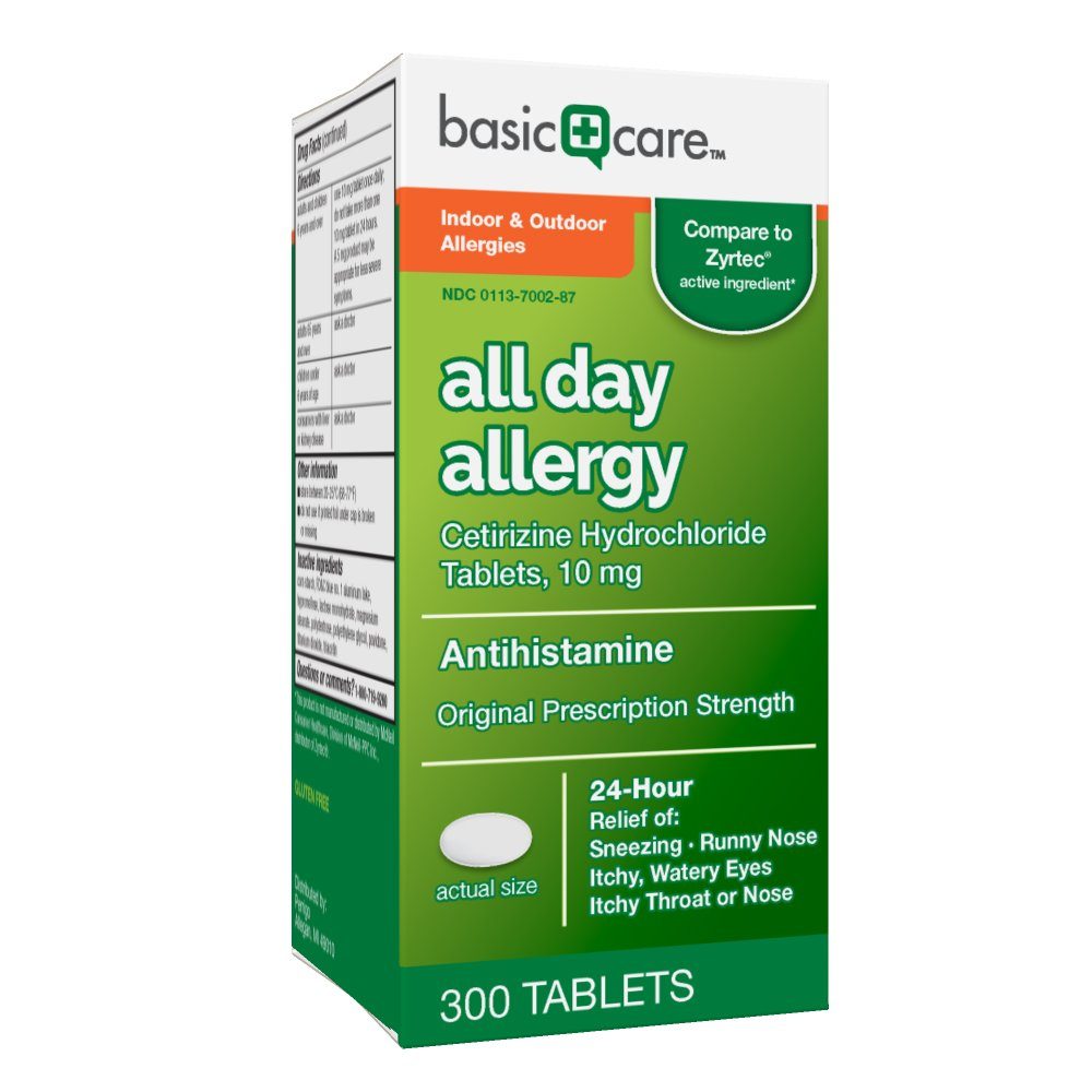 Basic Care All Day Allergy Cetirizine Hcl Tablets, 10 mg, 300 Count