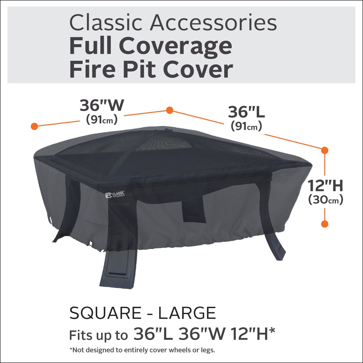 Classic Accessories Classic Black Square Cover Fire Pit Cover, large, Black