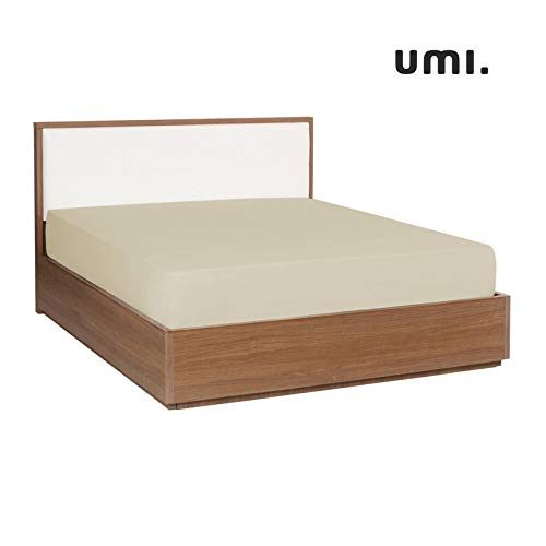 UMI. by Amazon 100% Cotton Plain Sateen Super King Size Fitted Sheet, 300 Thread Count, Pumice Stone, Super Soft and Comfortable with All Round Elastic Extra Deep Pockets, Machine Washable