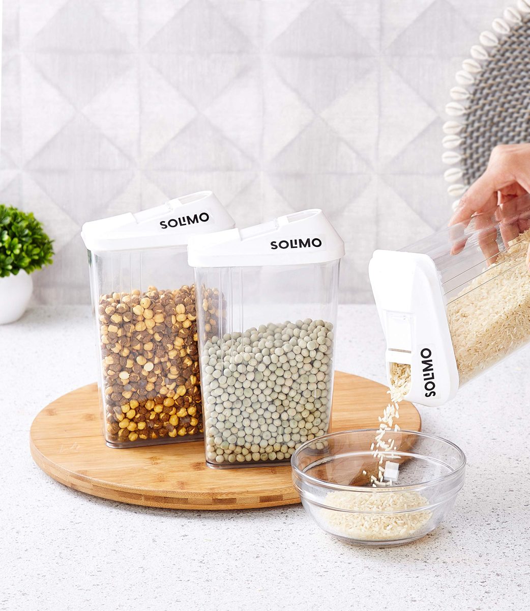 Amazon Brand - Solimo Plastic Storage container Set with sliding mouth (Set of 3, 1100 ml)