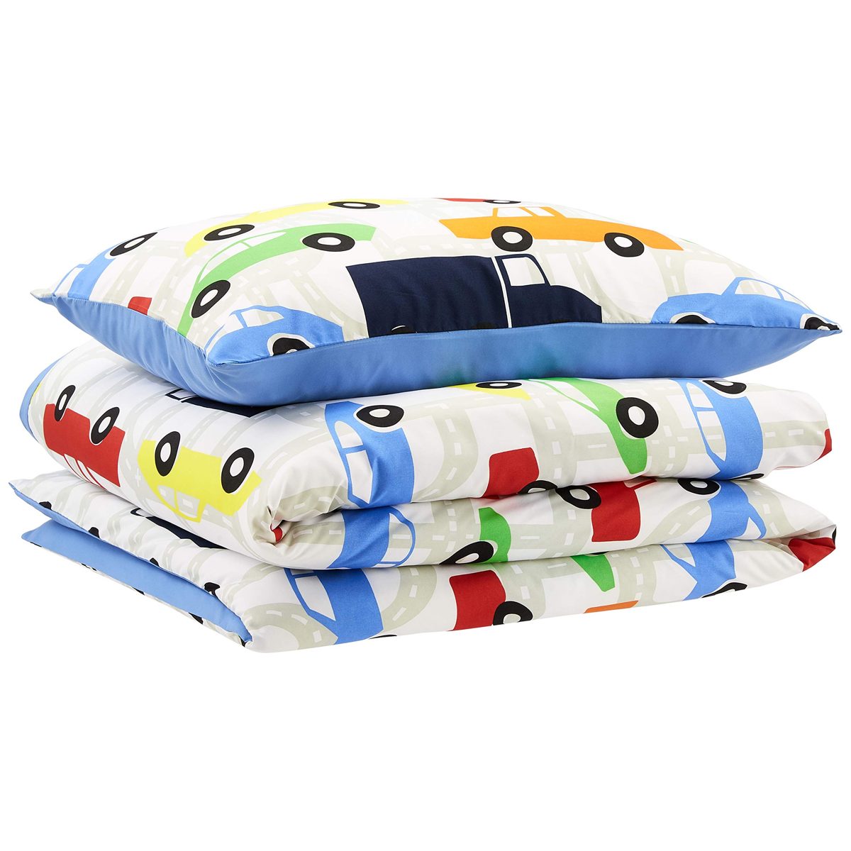 AmazonBasics Kids Duvet Cover Set, Microfiber, Cars - 135 x 200 cm + 50 x 75 cm