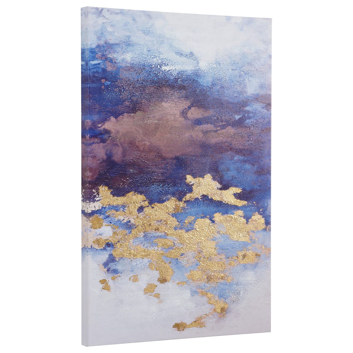 Amazon Brand – Rivet Abstract Purple Clouds with Gold Leaf Accent on Canvas Wall Art, 18" x 24"