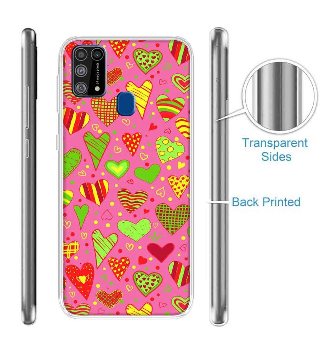 Amazon Brand - Solimo Designer Multicolor Heart Clip Art Pink Pattern Design Printed Soft Back Case Mobile Cover for Samsung Galaxy M31