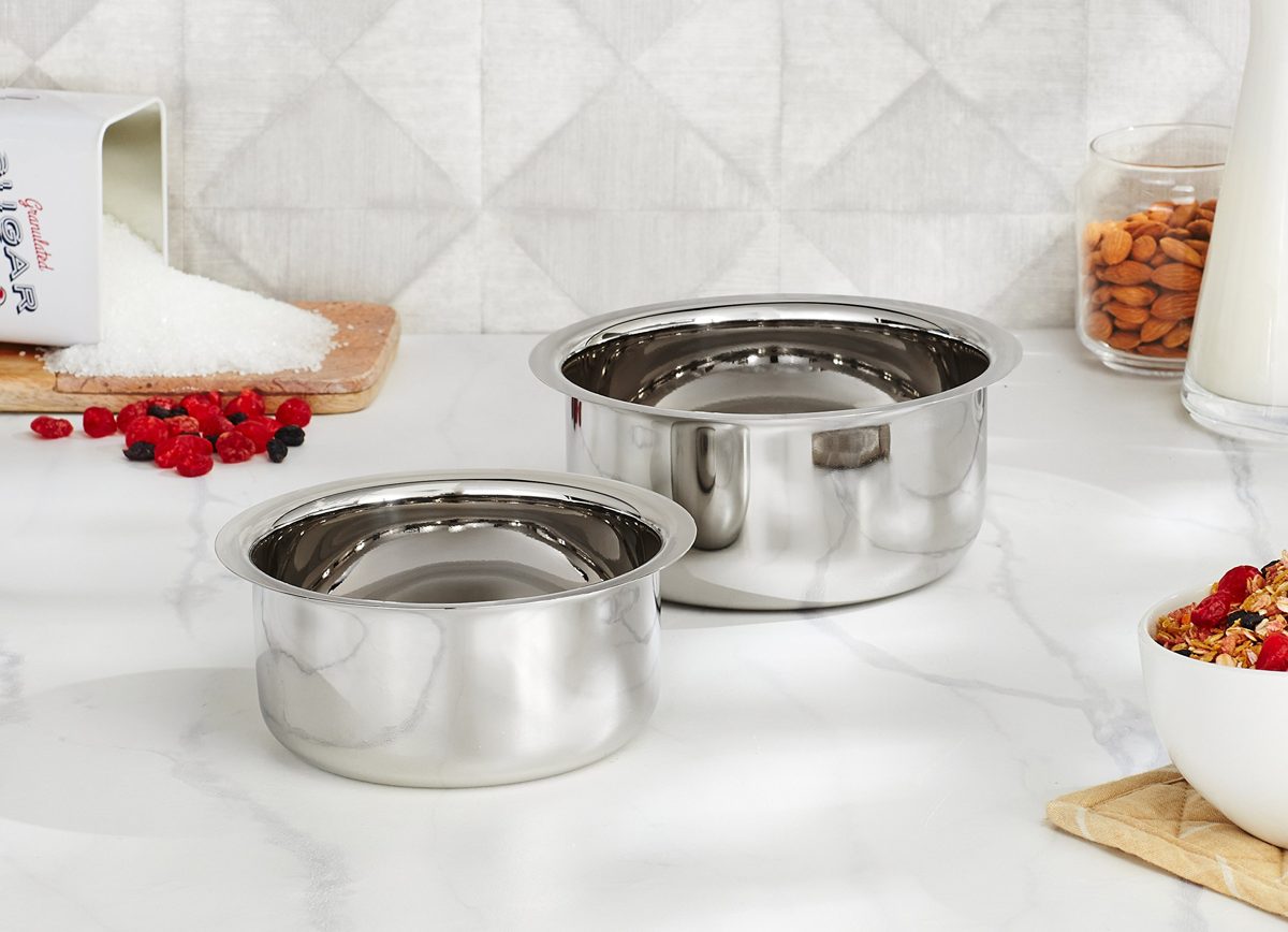Amazon Brand - Solimo Stainless Steel 2-Piece Tope Set Without Lid