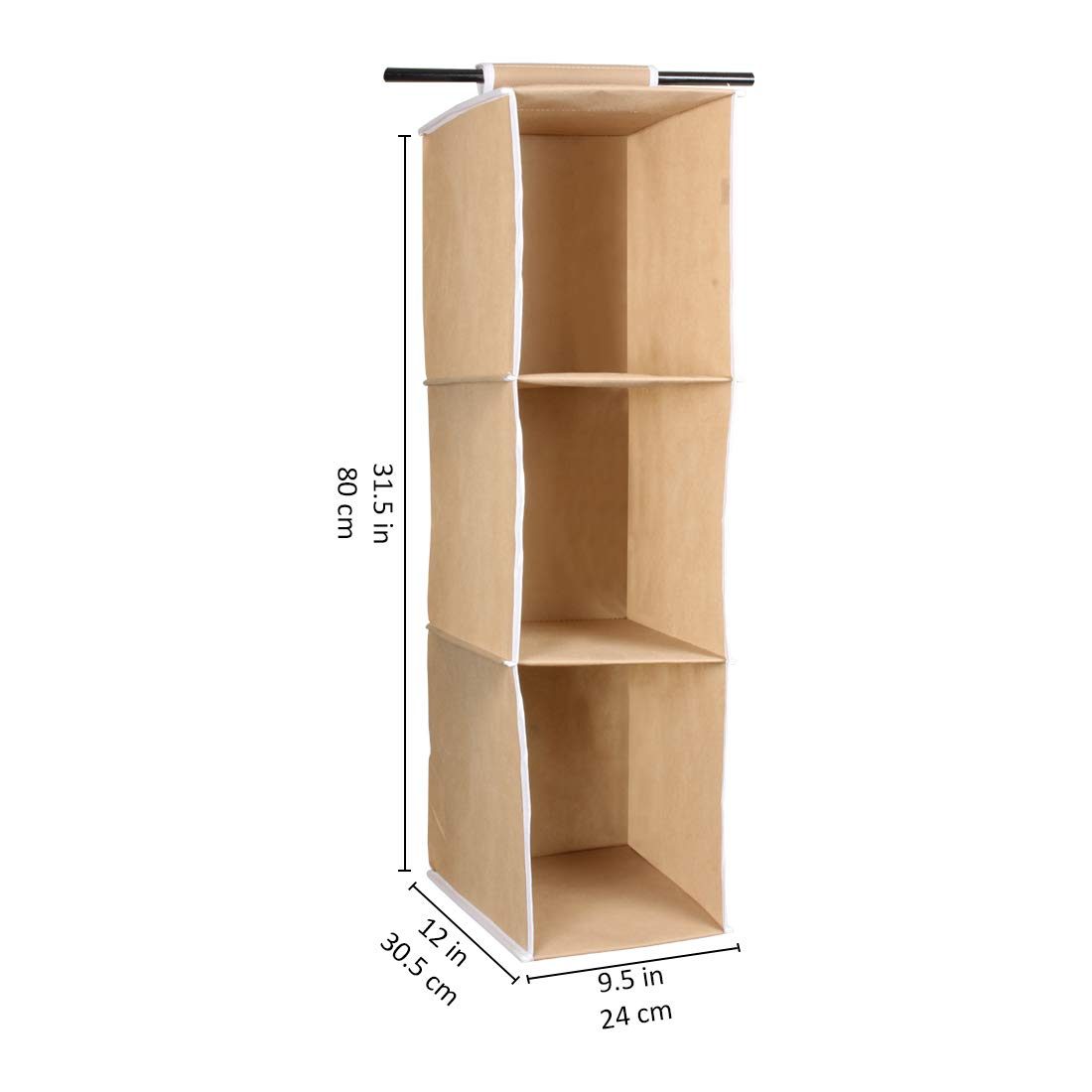 Amazon Brand - Solimo Fabric Hanging Closet Organiser, 3 Shelves, Biege