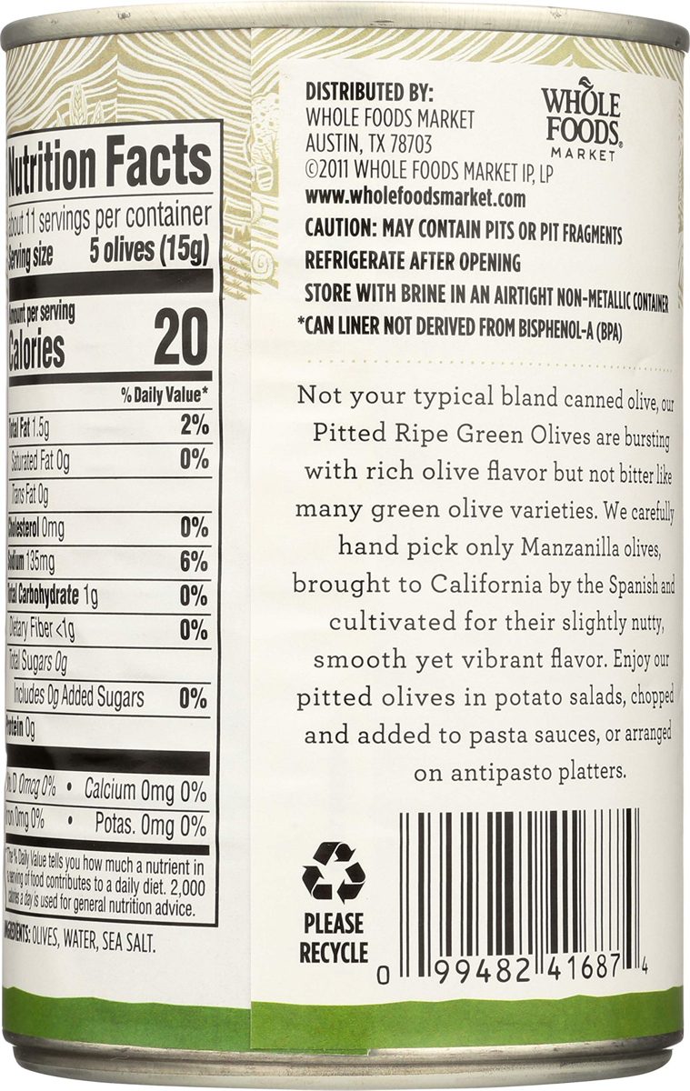 365 Everyday Value, Pitted Ripe Green Olives, Medium, 6 oz