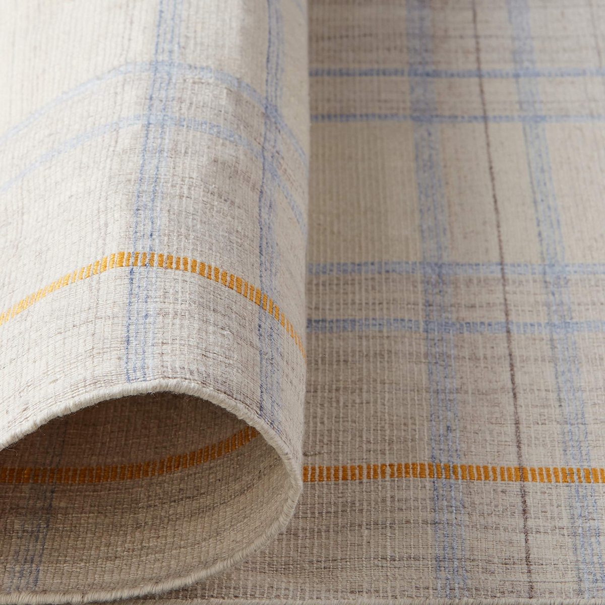 Amazon Brand – Stone & Beam Casual Plaid Runner Rug, 2' 6" x 8', Flatweave, Grey, Ivory, Yellow