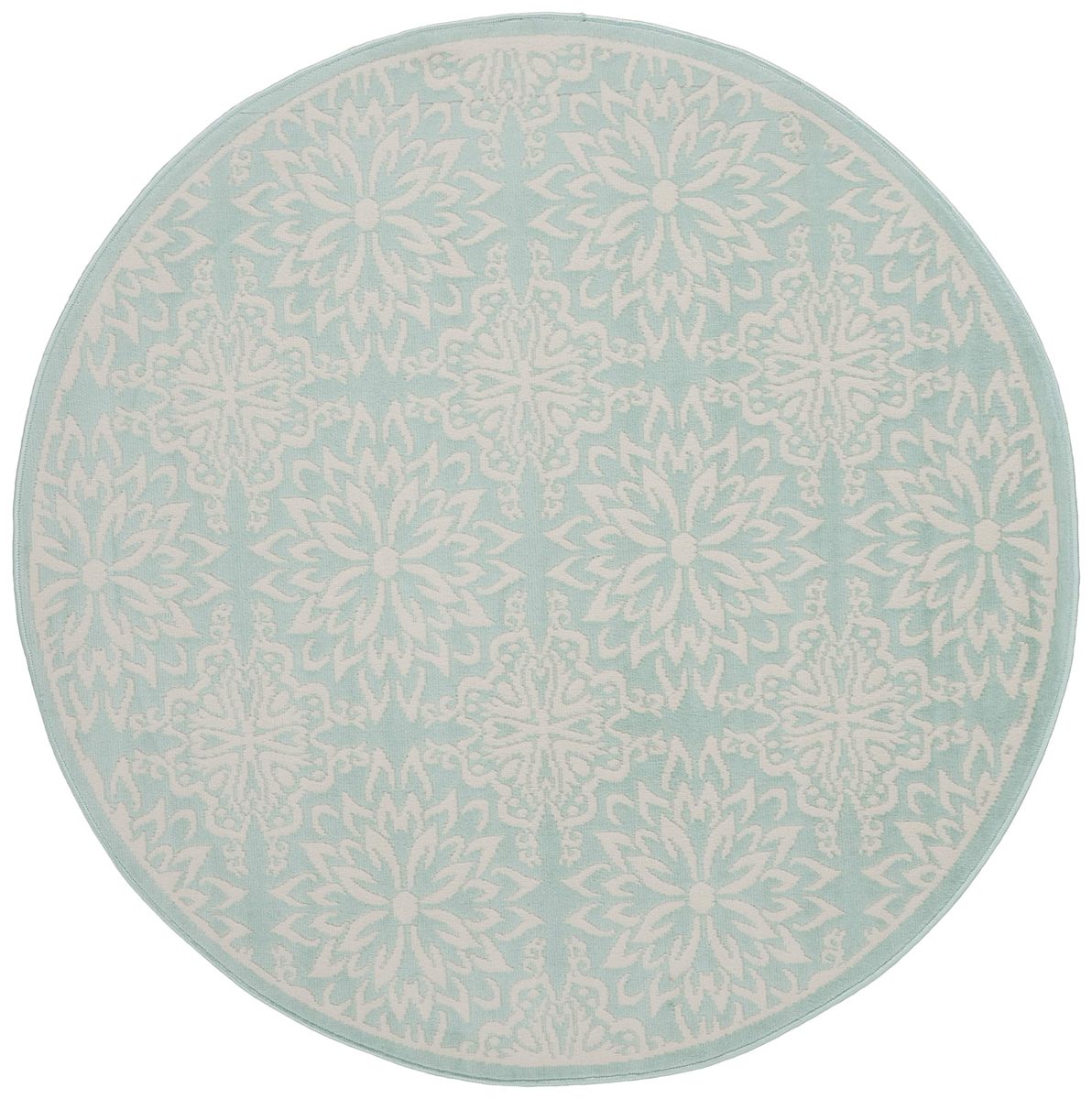 Ravenna Home Floral Medallion Tiled Rug, 5'3" Round, Pale Aqua with Ivory