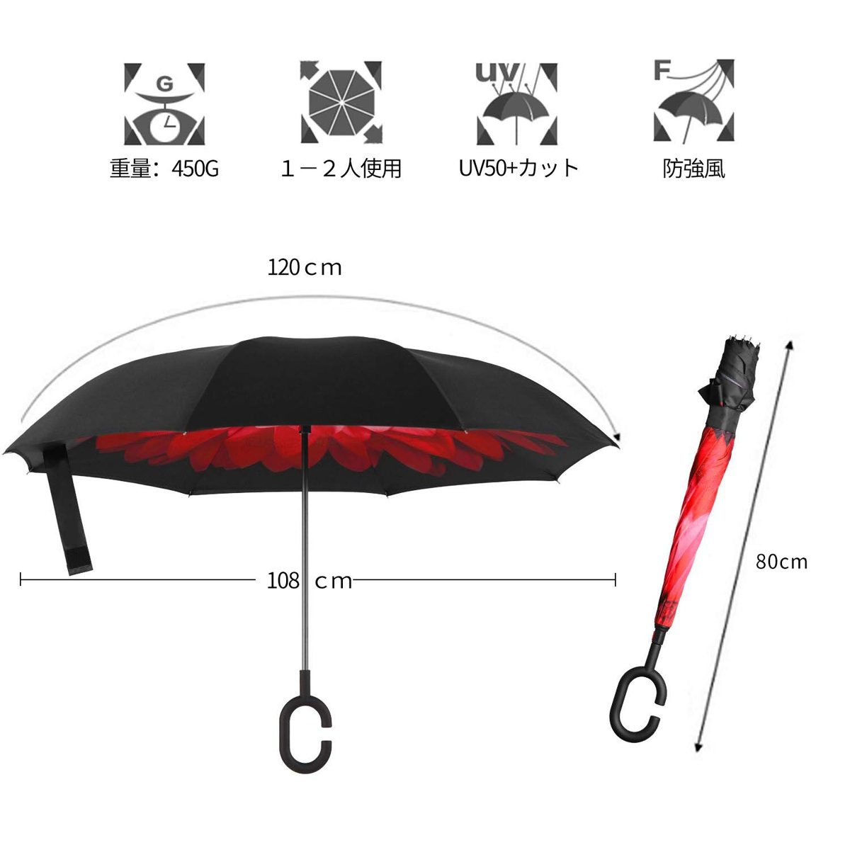 [Amazon Brand] Eono Double Layer Inverted Umbrella, Reverse Folding Umbrella, Self Standing Windproof UV Protection, Travel Umbrella, Car Rain and Outdoor, C-Shape Handles, Pink