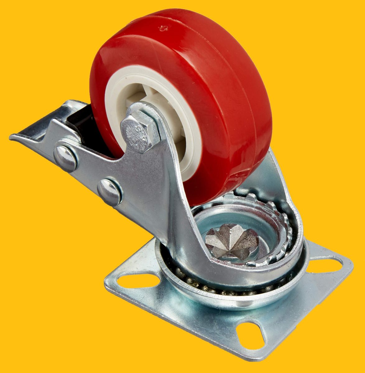 AmazonCommercial 2-Inch Top Plate Swivel PVC Caster with Brake, Red, 4-Pack