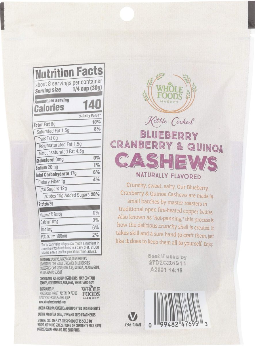 WHOLE FOODS MARKET Glazed Cashew with Blueberries Cranberries Quinoa, 8 OZ