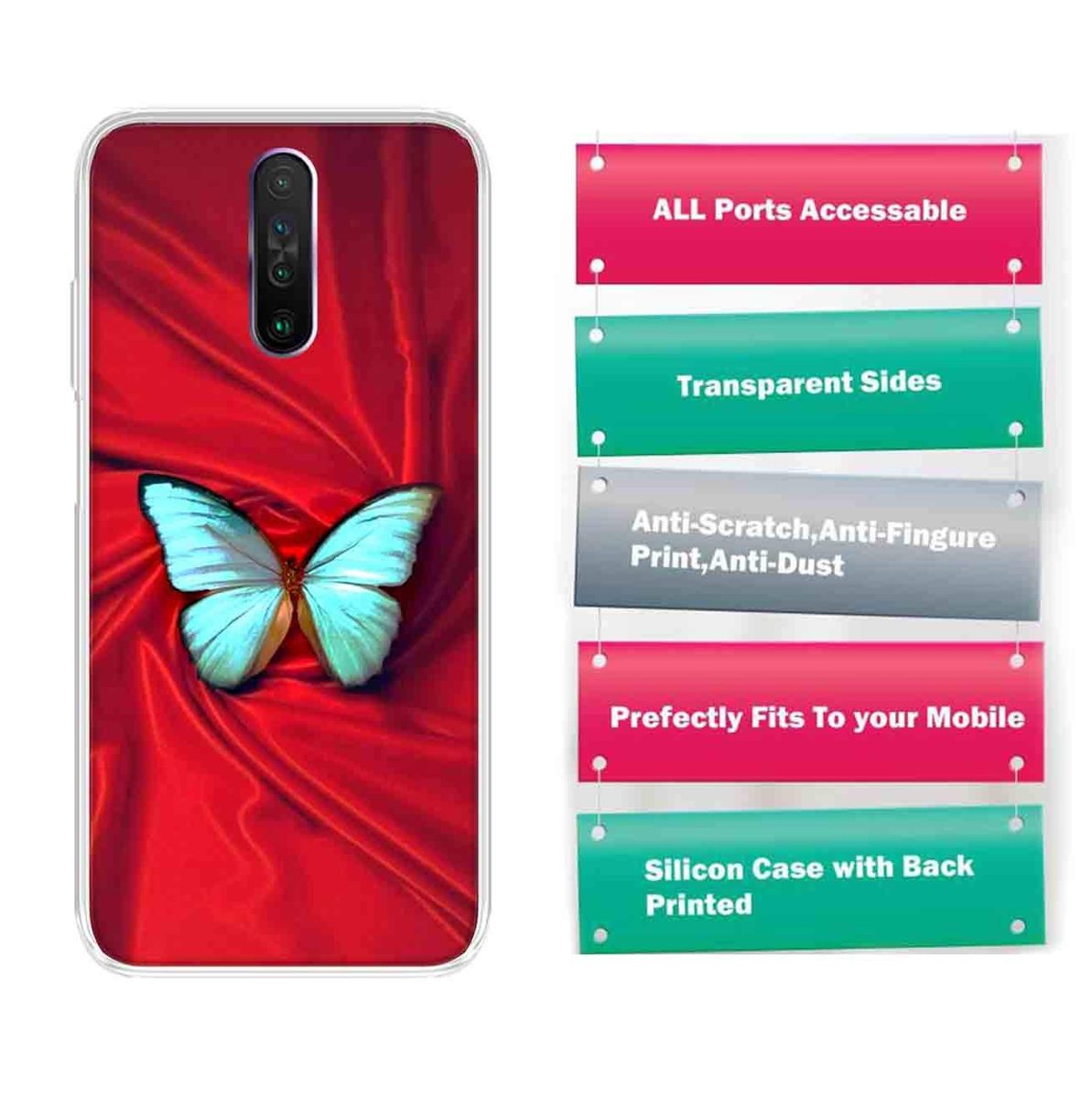 Amazon Brand - Solimo Designer Multicolor Butterfly Red Pattern Design Printed Soft Back Case Mobile Cover for Poco X2 / Xiaomi Redmi K30