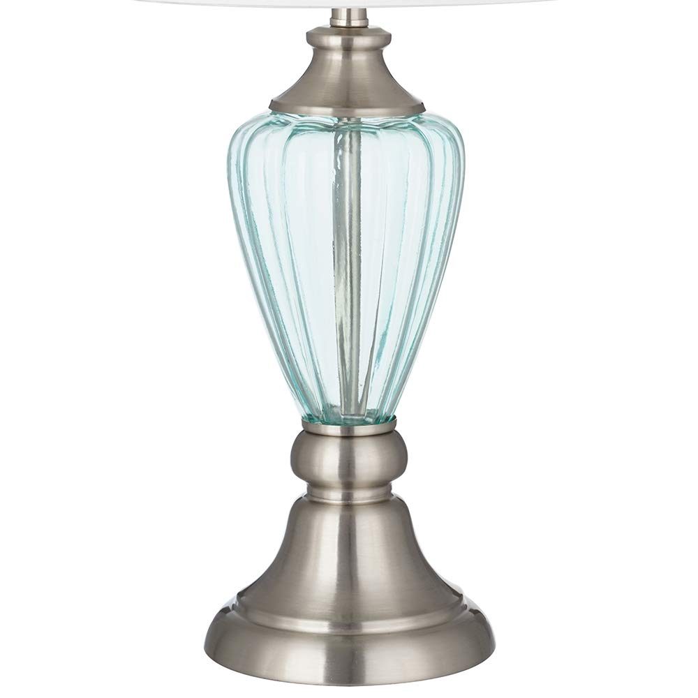 Amazon Brand – Ravenna Home Curved Glass Living Room Table Lamp with LED Light Bulb - 24.25 Inches, Brushed Nickel With Blue Glass