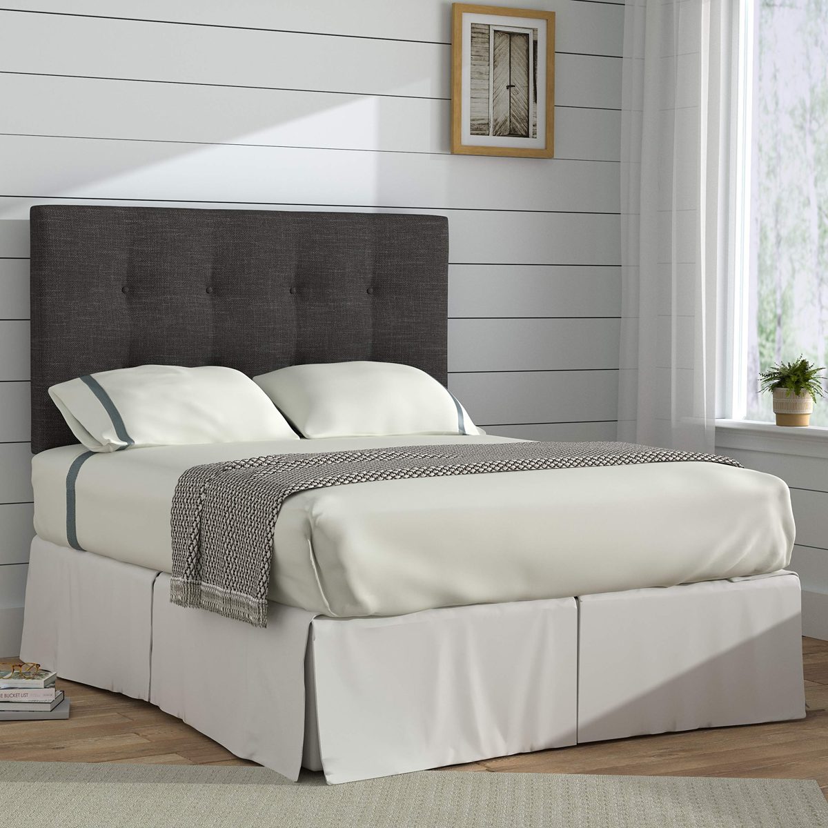 Stone & Beam Canton Queen Button-Tufted Headboard, 64"W, Charcoal