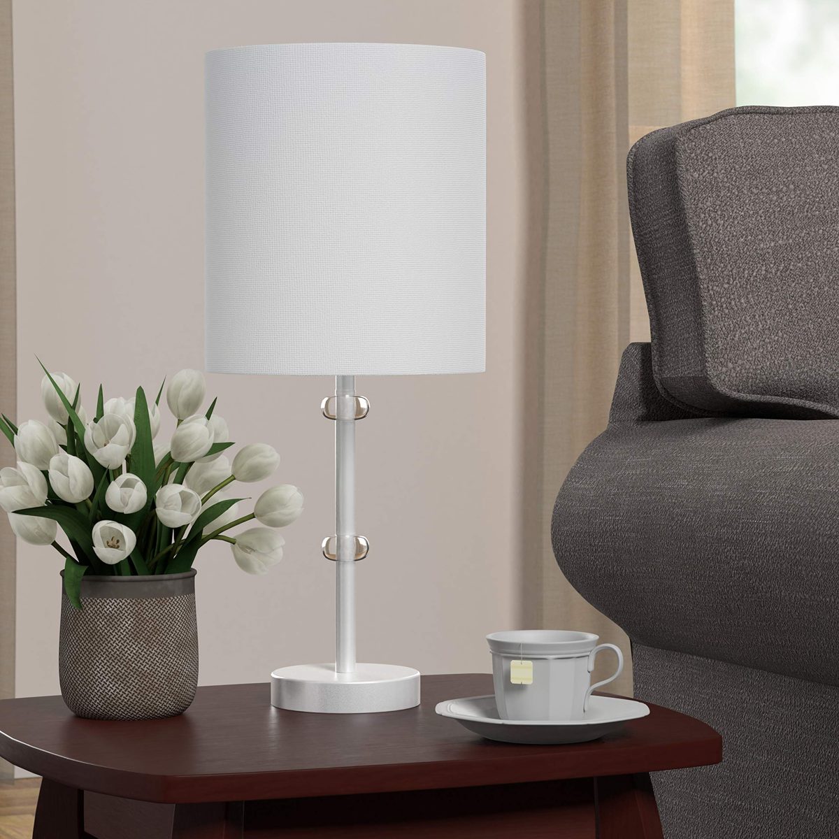 Amazon Brand – Ravenna Home Contemporary Metal Table Lamp with Acrylic Accents, LED Bulb Included, 19.5"H, White