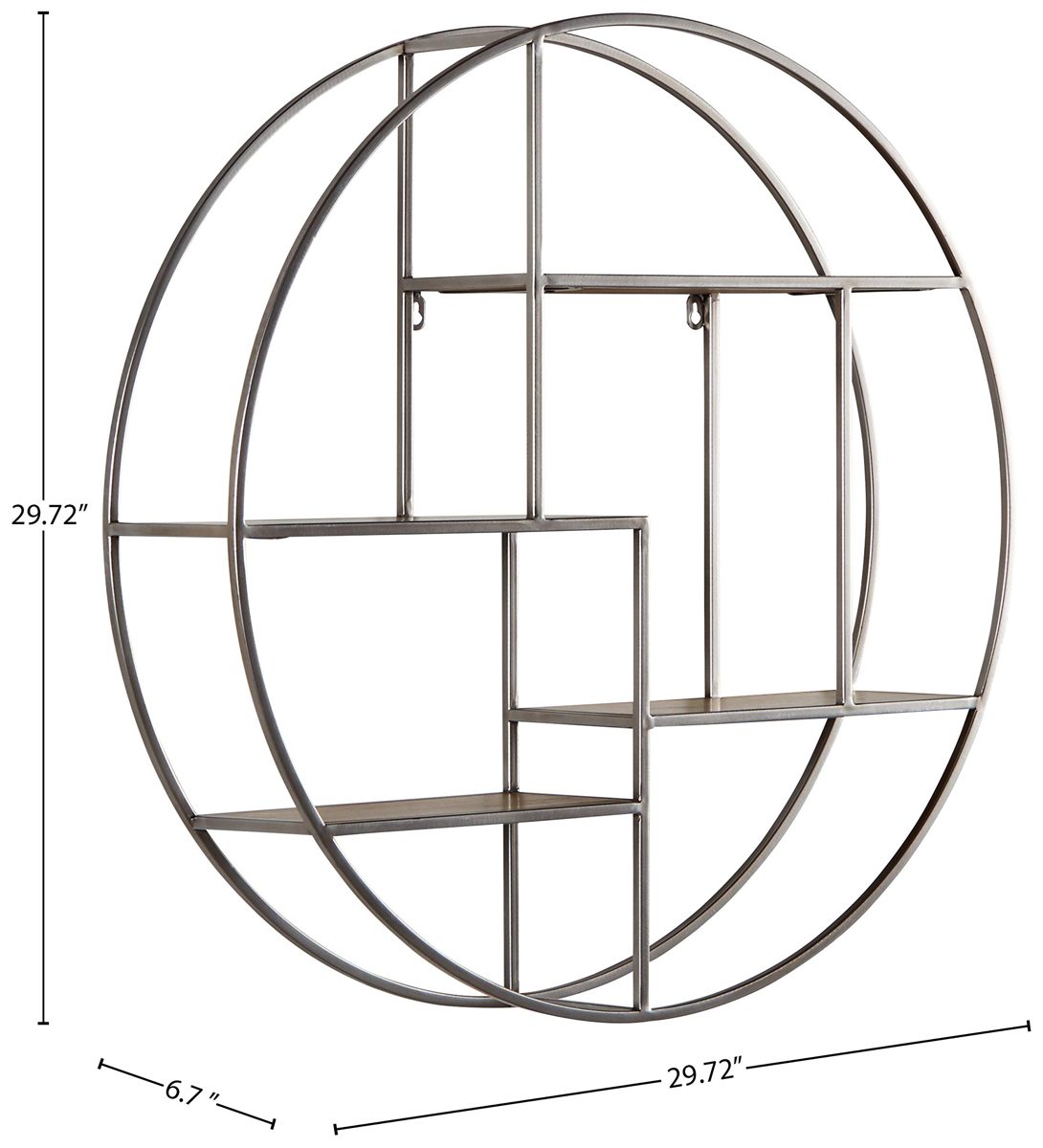 Amazon Brand – Rivet Contemporary Round Floating Iron 4 Shelf Wall Unit - 29.72" W, Natural Wood and Silver