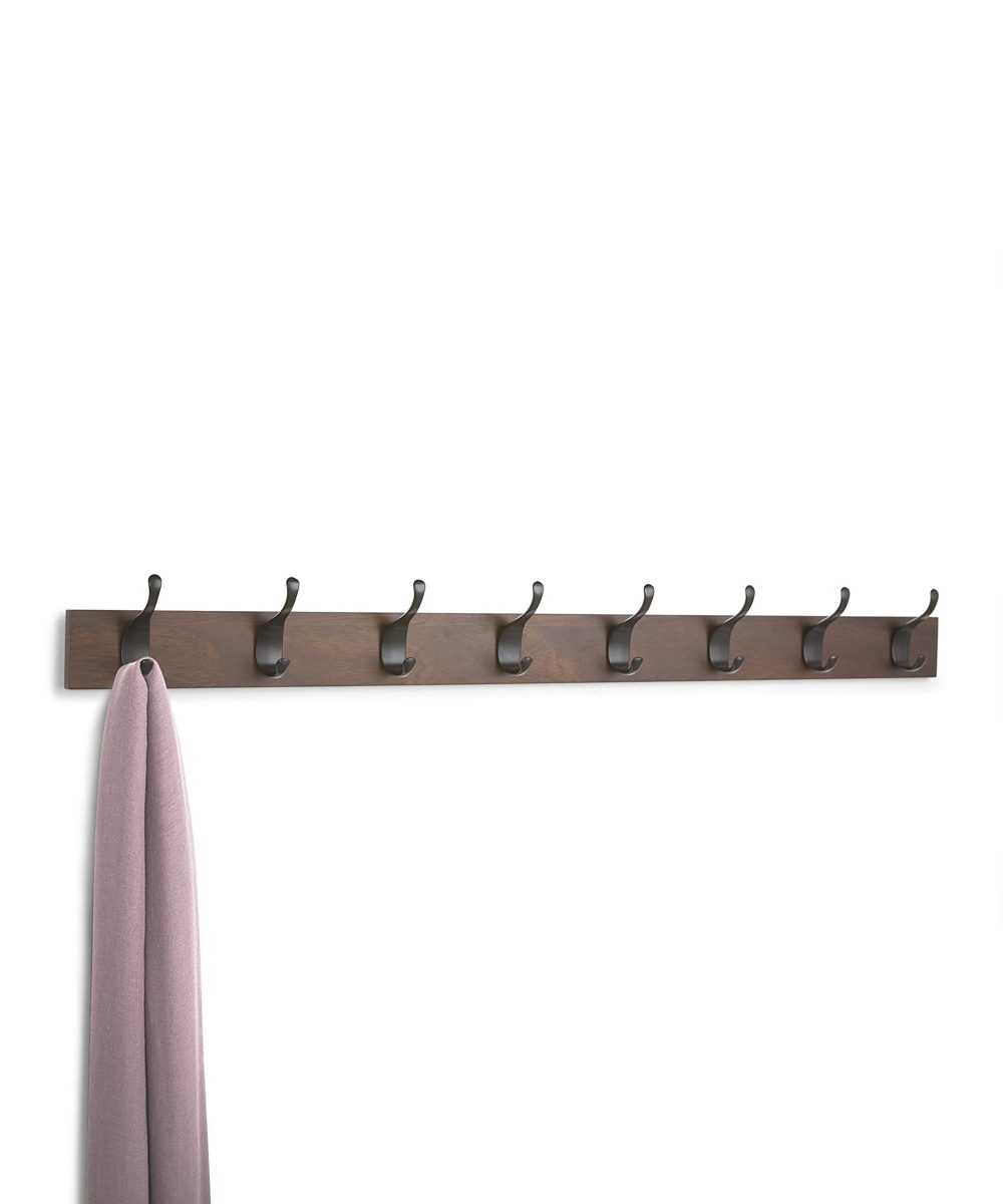 AmazonBasics Wall Mounted Modern Coat Rack, 8 Hooks, Walnut (Renewed)