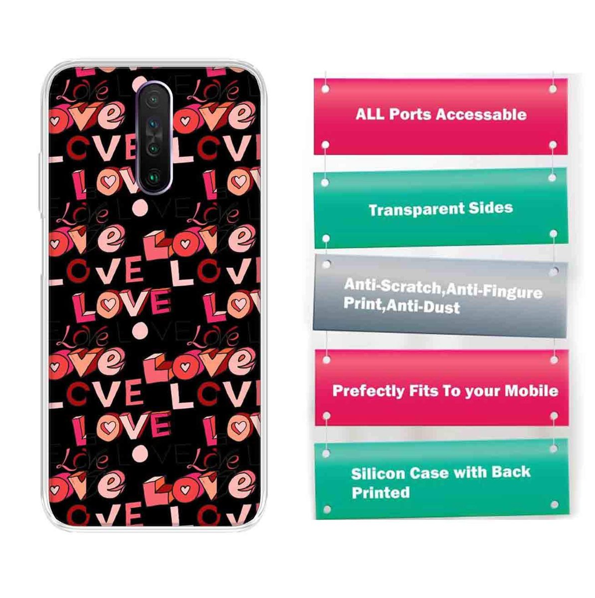 Amazon Brand - Solimo Designer Multicolor Poster Love Black Pattern Design Printed Soft Back Case Mobile Cover for Poco X2 / Xiaomi Redmi K30