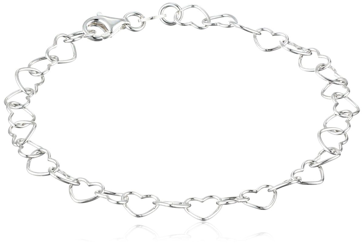 Sterling Silver 5.3mm Heart-Link Bracelet, 7.25"