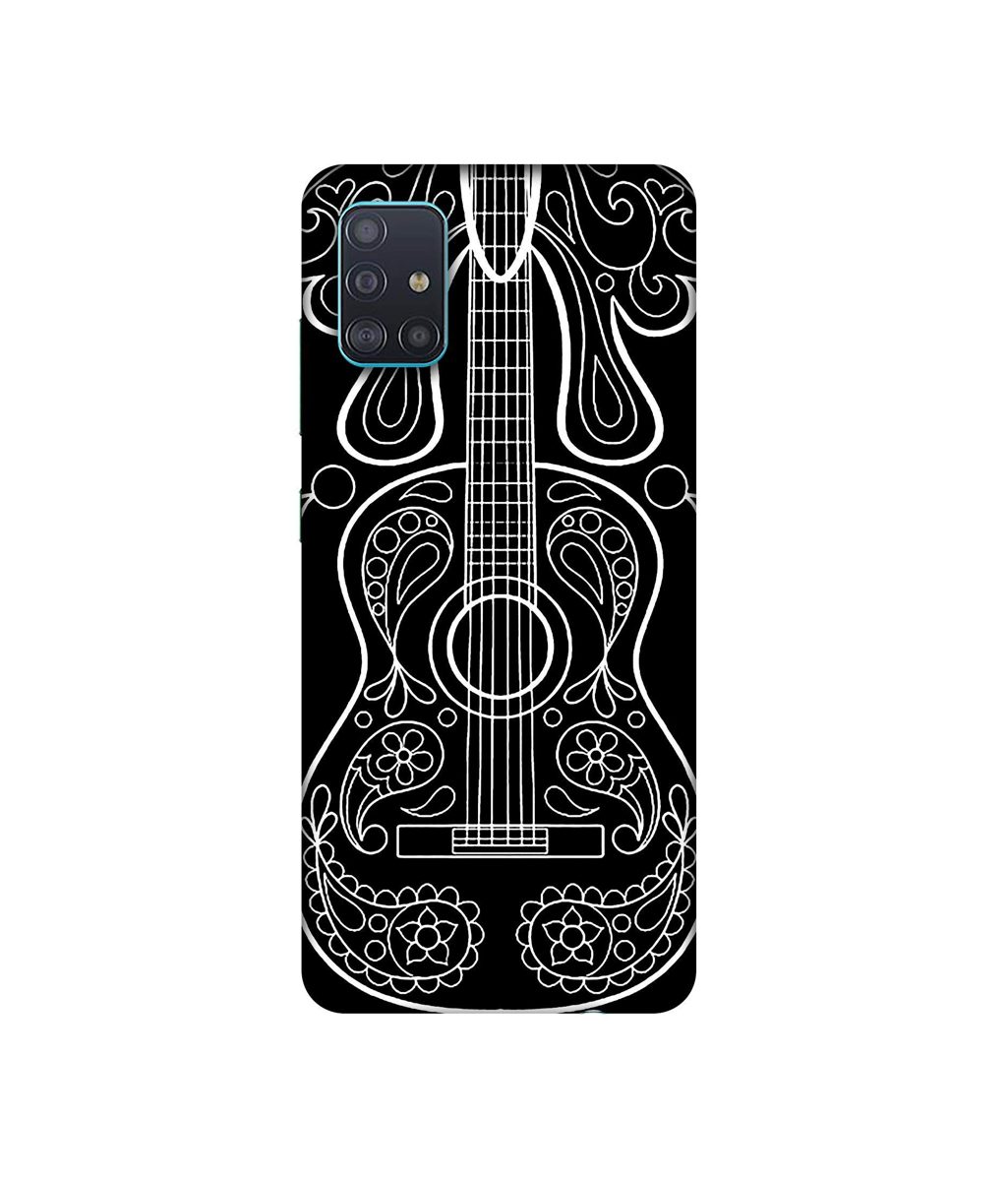 Amazon Brand - Solimo Designer White Gitar On Black 3D Printed Hard Back Case Mobile Cover for Samsung Galaxy A51