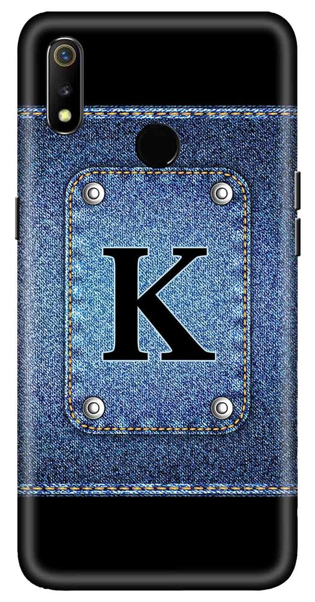 Amazon Brand - Solimo Designer Button Jeans Alphabet-K 3D Printed Hard Back Case Mobile Cover for Realme 3 / Realme 3i