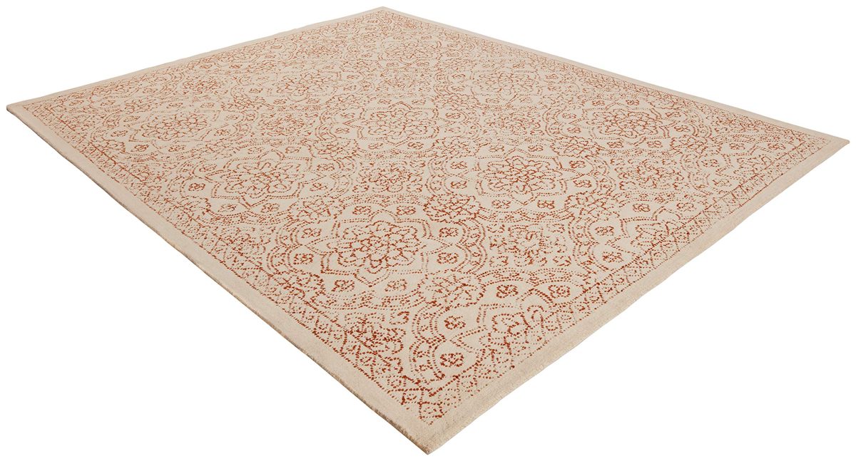 Amazon Brand – Stone & Beam Contemporary Floral Medallion Wool Area Rug, 5' x 8', Rust on Ivory