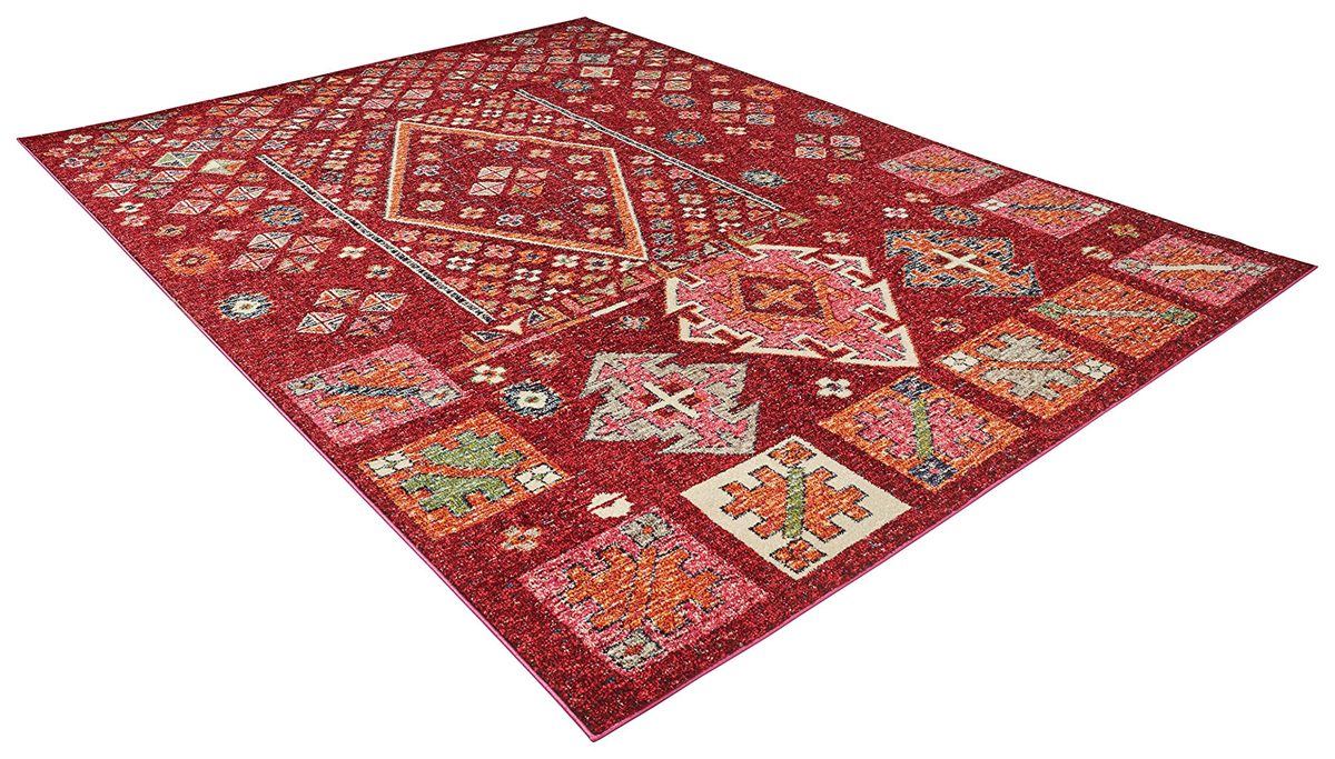 Rivet Red Mosaic Multi-Print Wool Rug, 7'10" x 11', Red