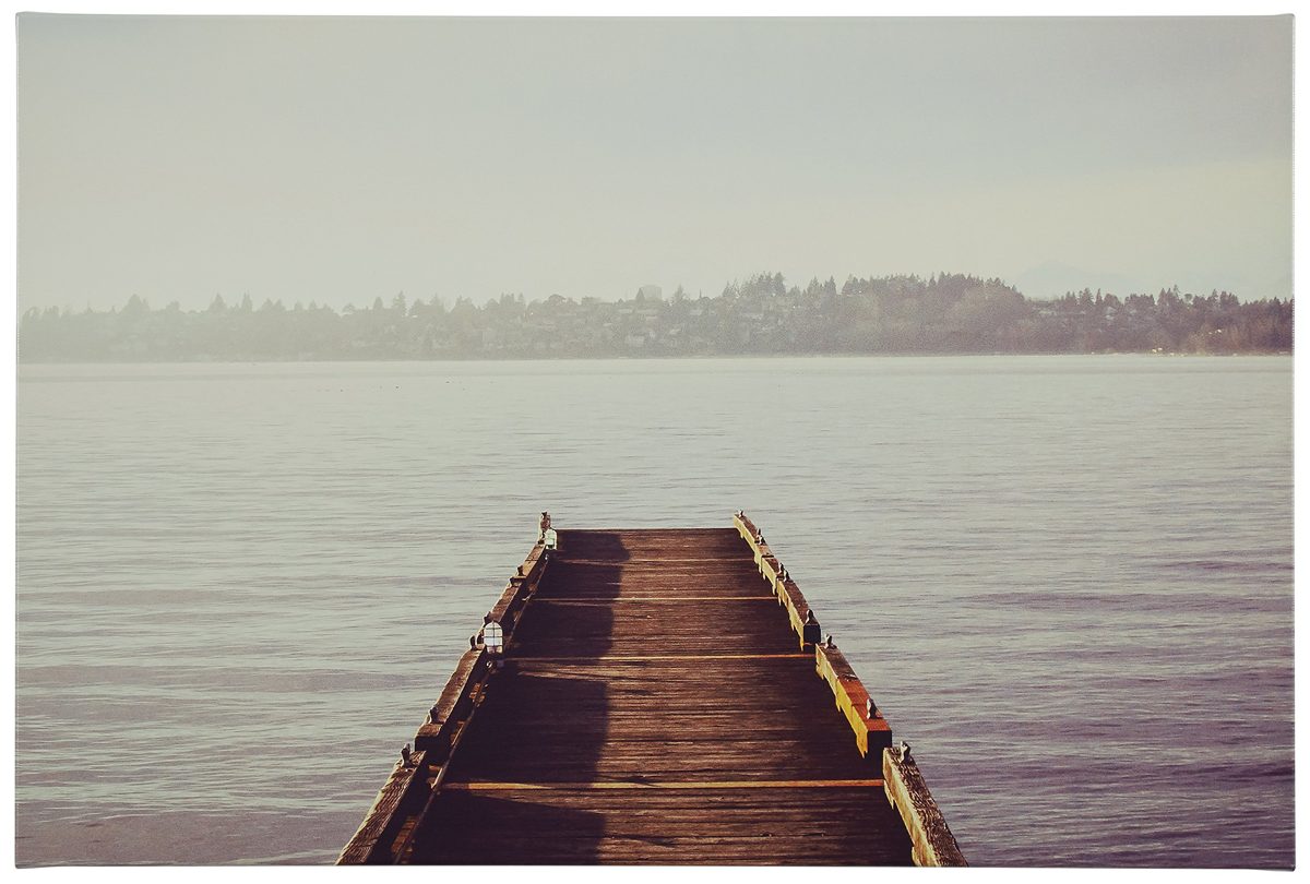 Amazon Brand – Rivet Wooden Dock at The Lake Canvas Print Wall Art, 24" x 16"