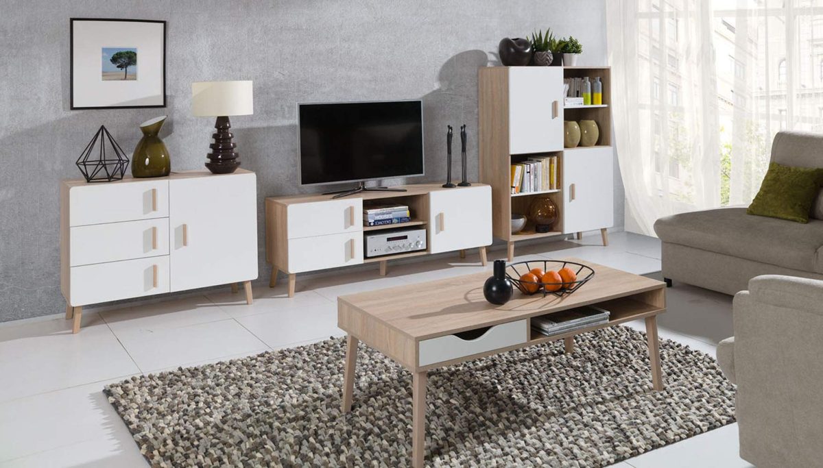 Amazon Brand - Movian Oker 2-Door Cabinet/Bookcase with 8 Shelves, 100 x 140cm, Light Brown Oak-Effect/White