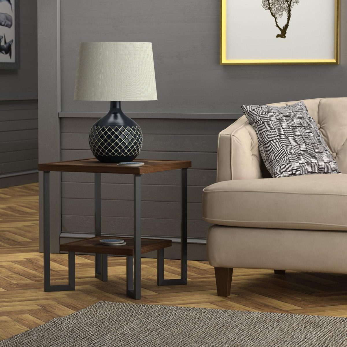 Amazon Brand – Stone & Beam Bernice Industrial Reclaimed Fir Wood Side End Table, 20"W, Natural and Black