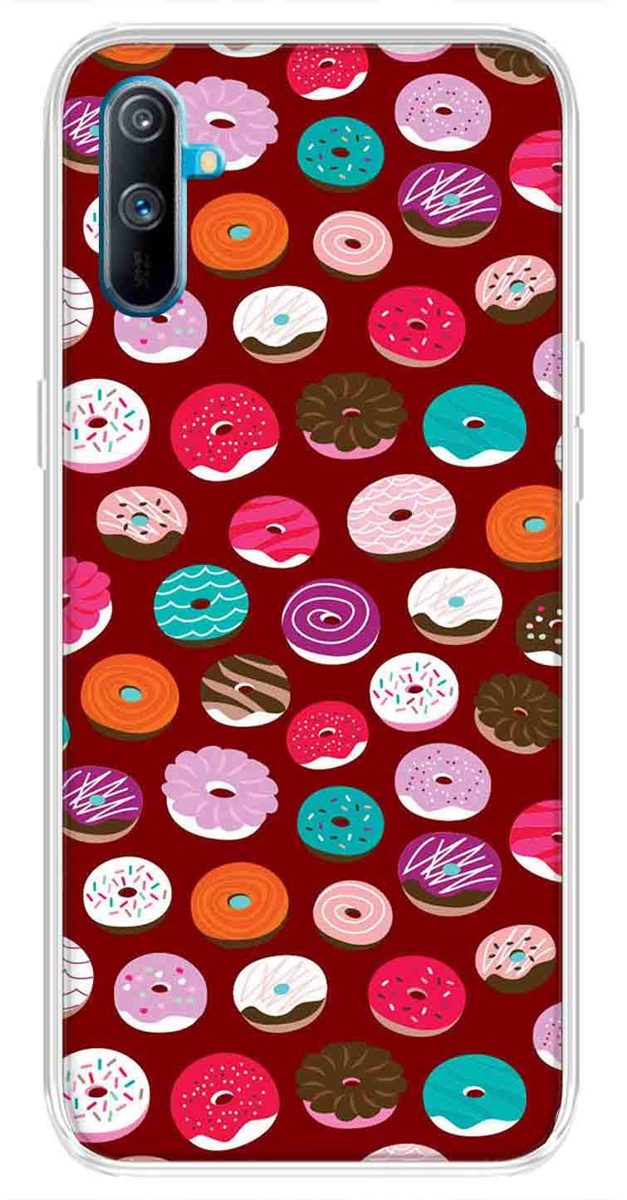 Amazon Brand - Solimo Designer Multicolor Donuts Maroon Pattern Printed Soft Back Case Mobile Cover for Realme C3