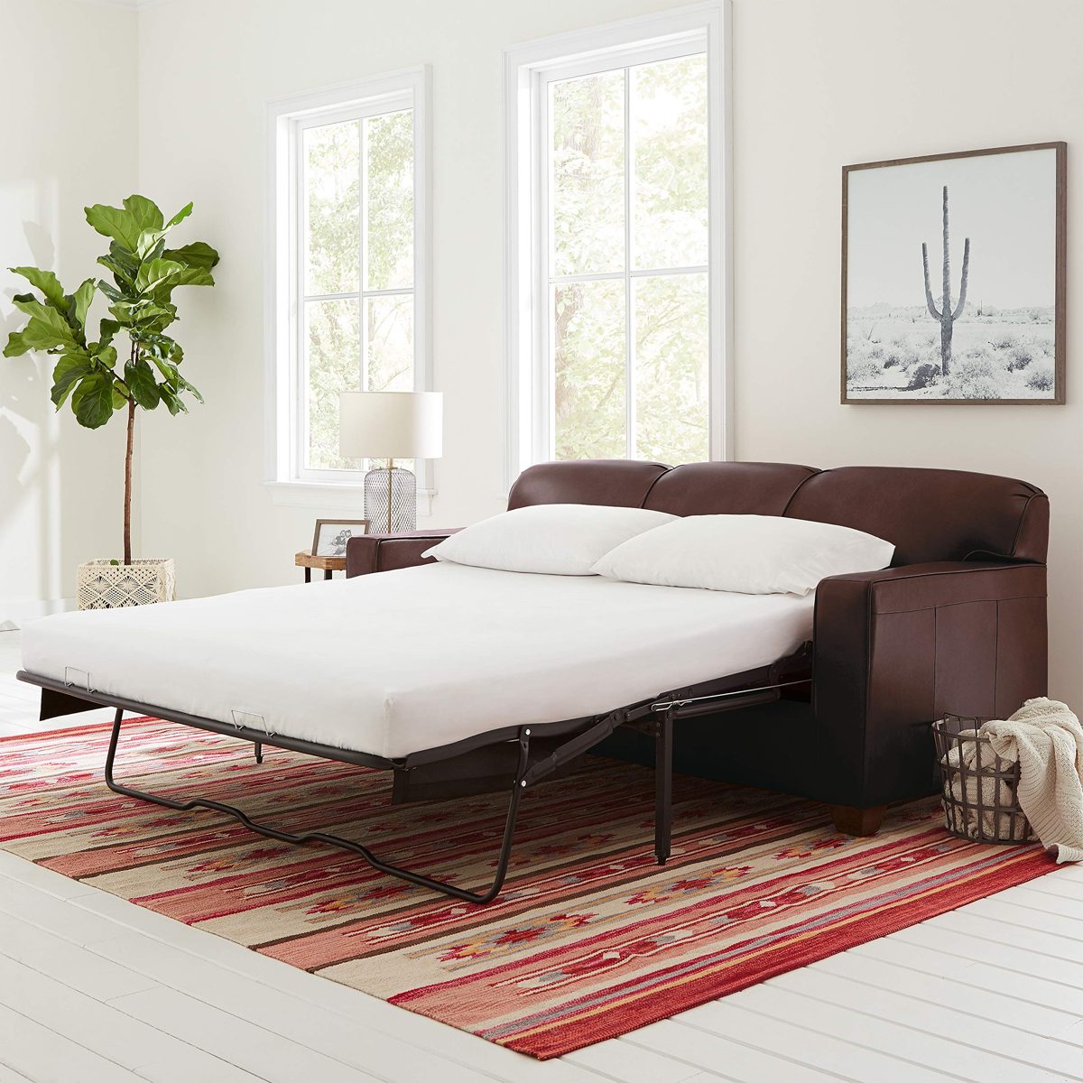 Amazon Brand – Stone & Beam Fischer Queen-Sized Sleeper Sofa, 79"W, Driftwood Leather