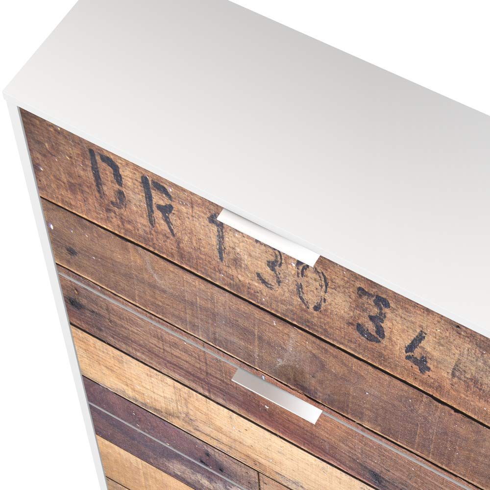 Movian Adour 3-Door Shoe Cabinet/Cupboard/Organizer, 25 x 75 x 128cm, White & Vintage-Wood-Look