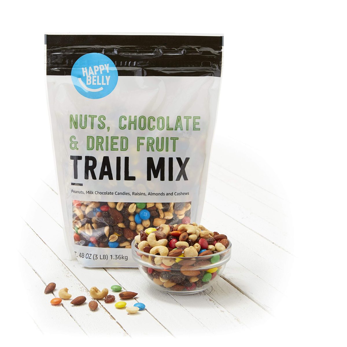 Amazon Brand - Happy Belly Nuts, Chocolate & Dried Fruit Trail Mix, 48 ounce