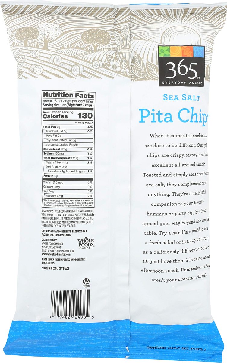 365 Everyday Value, Pita Chips, Sea Salt, 18 oz