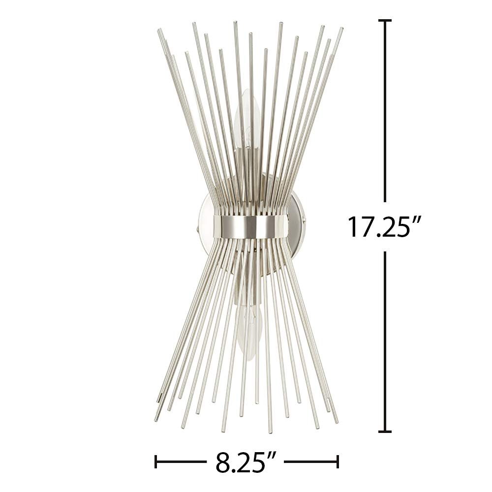 Amazon Brand – Rivet Mid-Century Modern Metal Starburst 2-Light Wall Sconce Lamp, Bulbs Included, 17.5"H, Polished Nickel