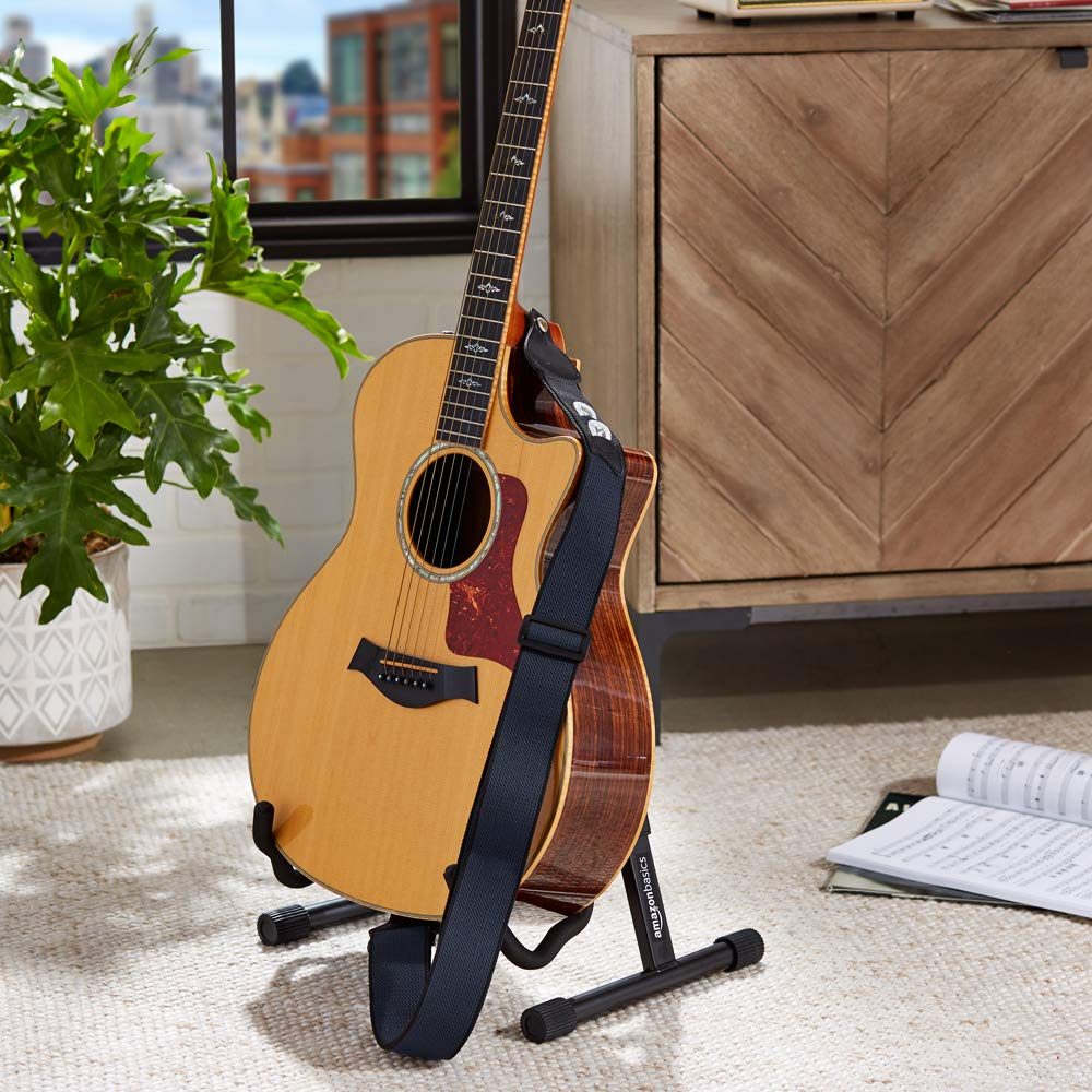 AmazonBasics Adjustable Guitar Strap For Electric/Acoustic Guitar/Bass - Includes 3 Pick Holders - Cotton Strap, Blue