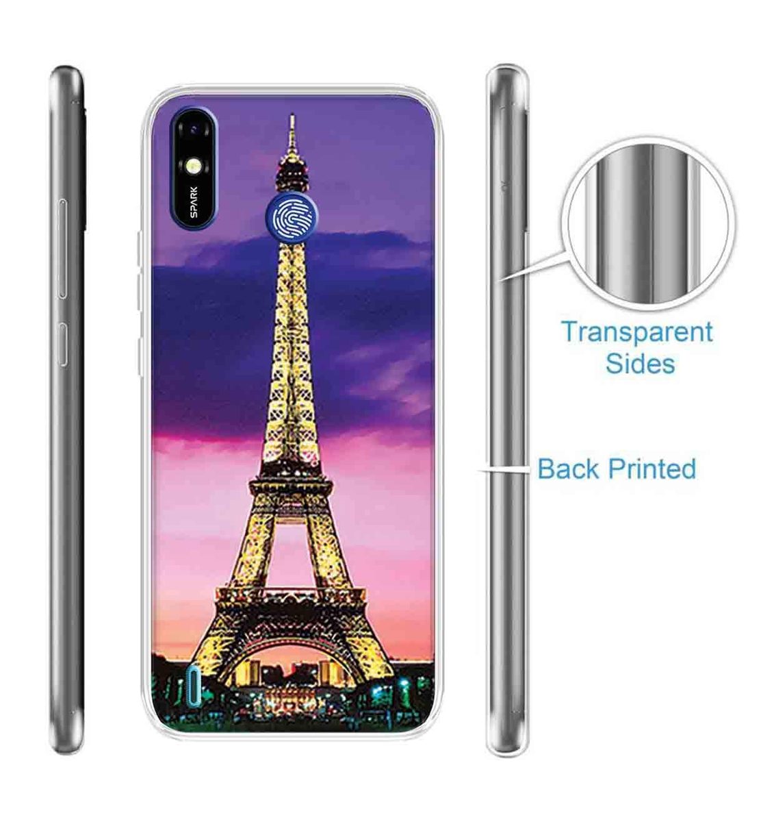 Amazon Brand - Solimo Designer Multicolor Paris Eiffel Tower Printed Soft Back Case Mobile Cover for Tecno Spark Go Plus