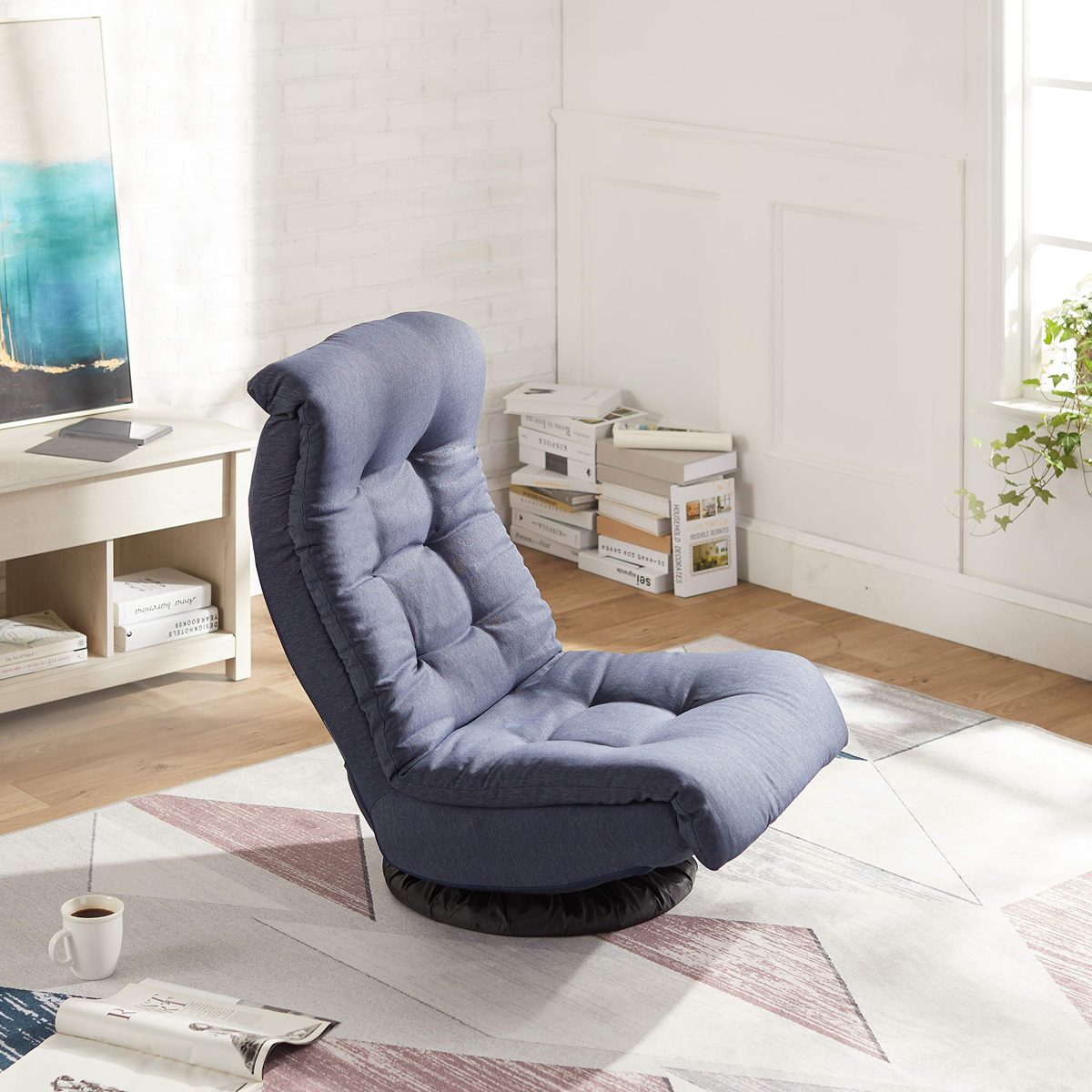 Amazonbasics Swivel Foam Lounge Chair - with Headrest, Adjustable, Denim