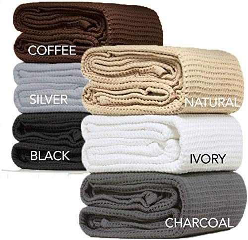 UMI Large Size Cream Natural 100% Cotton Traditional Woven Honeycomb Waffle Chair Sofa Bed Blanket Throw Over Cover Bedspread (60" x 80") (Charcoal, 60"x80")