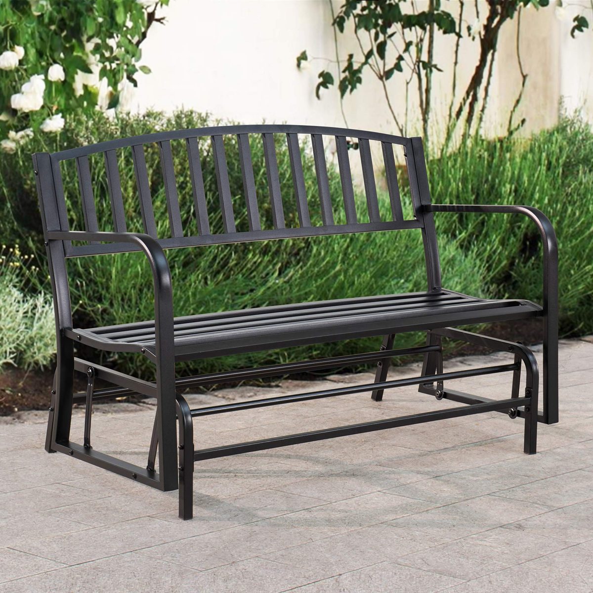 AmazonBasics Outdoor Patio Steel Gliding Bench – Black