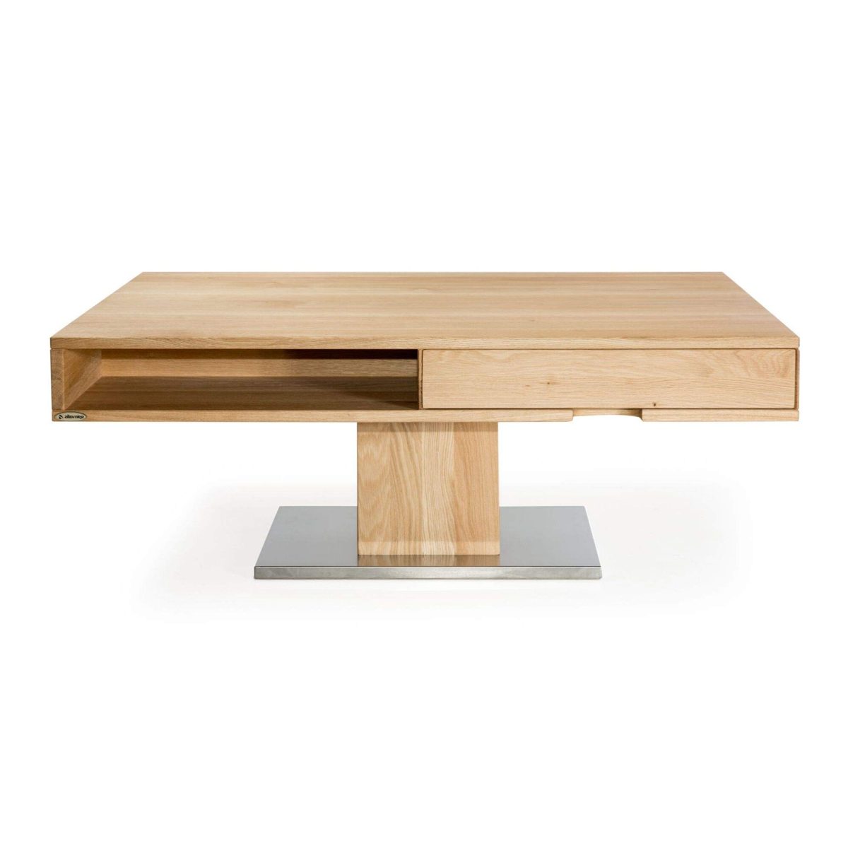 Amazon Brand - Alkove Hayes Solid Wood 2-Drawer Coffee Table with additional Storage Compartments, 110 x 70 x 44cm, Wild Oak/Metal Base