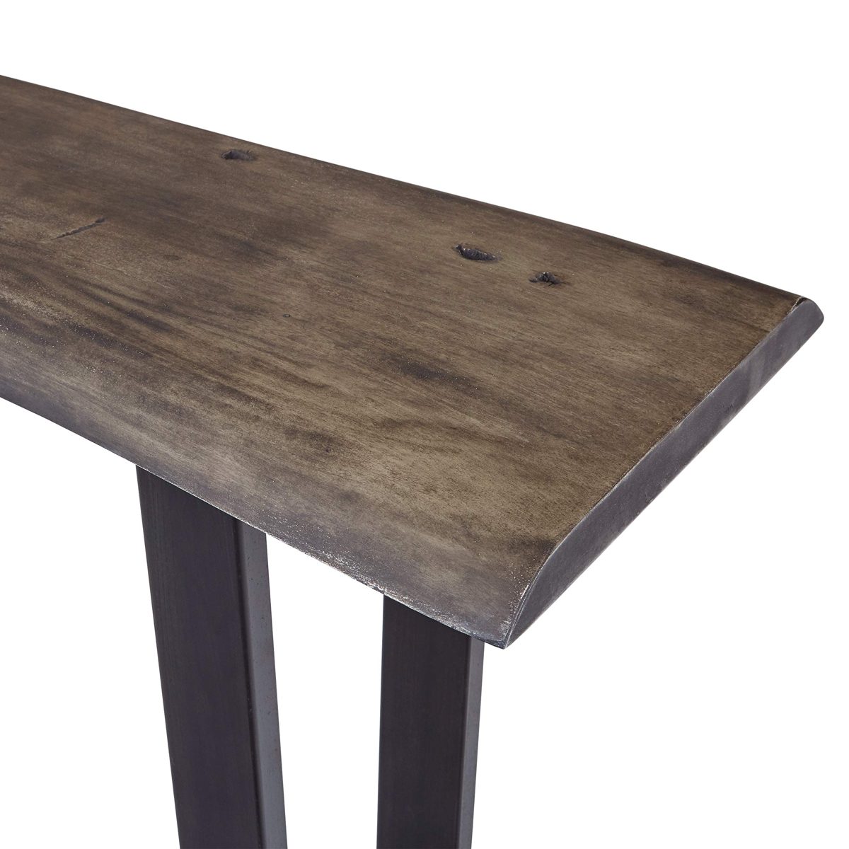 Stone & Beam Garrett Rustic Acacia-Wood Sofa Table with Iron Legs, 60"W, Gray and Raw Metal