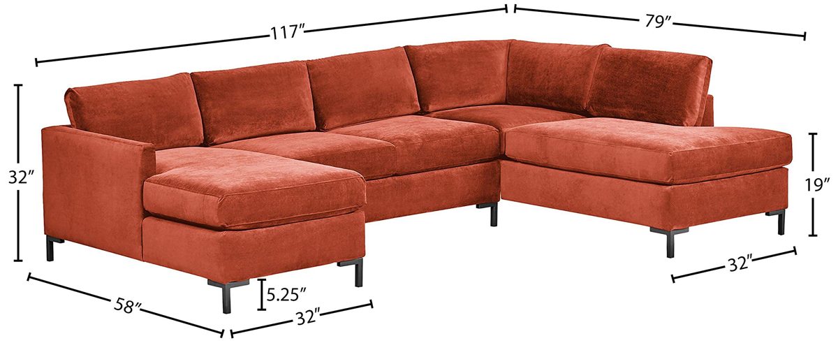 Amazon Brand – Rivet Edgewest Low Back Modern Right U-Sectional, 117"W, Rouge Red