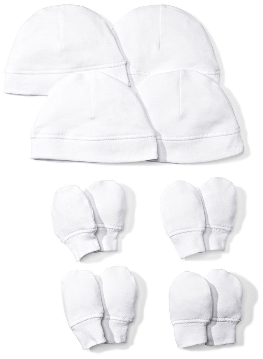 Moon and Back Baby Set of 4 Unisex Organic Cap and Mitten Sets