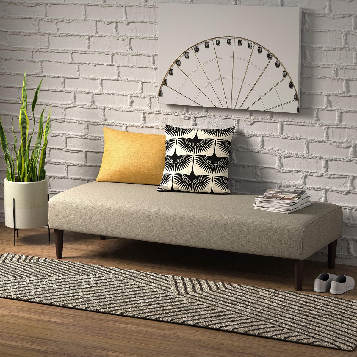 Amazon Brand – Rivet Ava Mid-Century Modern Upholstered Ottoman Bench, 63.4"W, Optical Grey