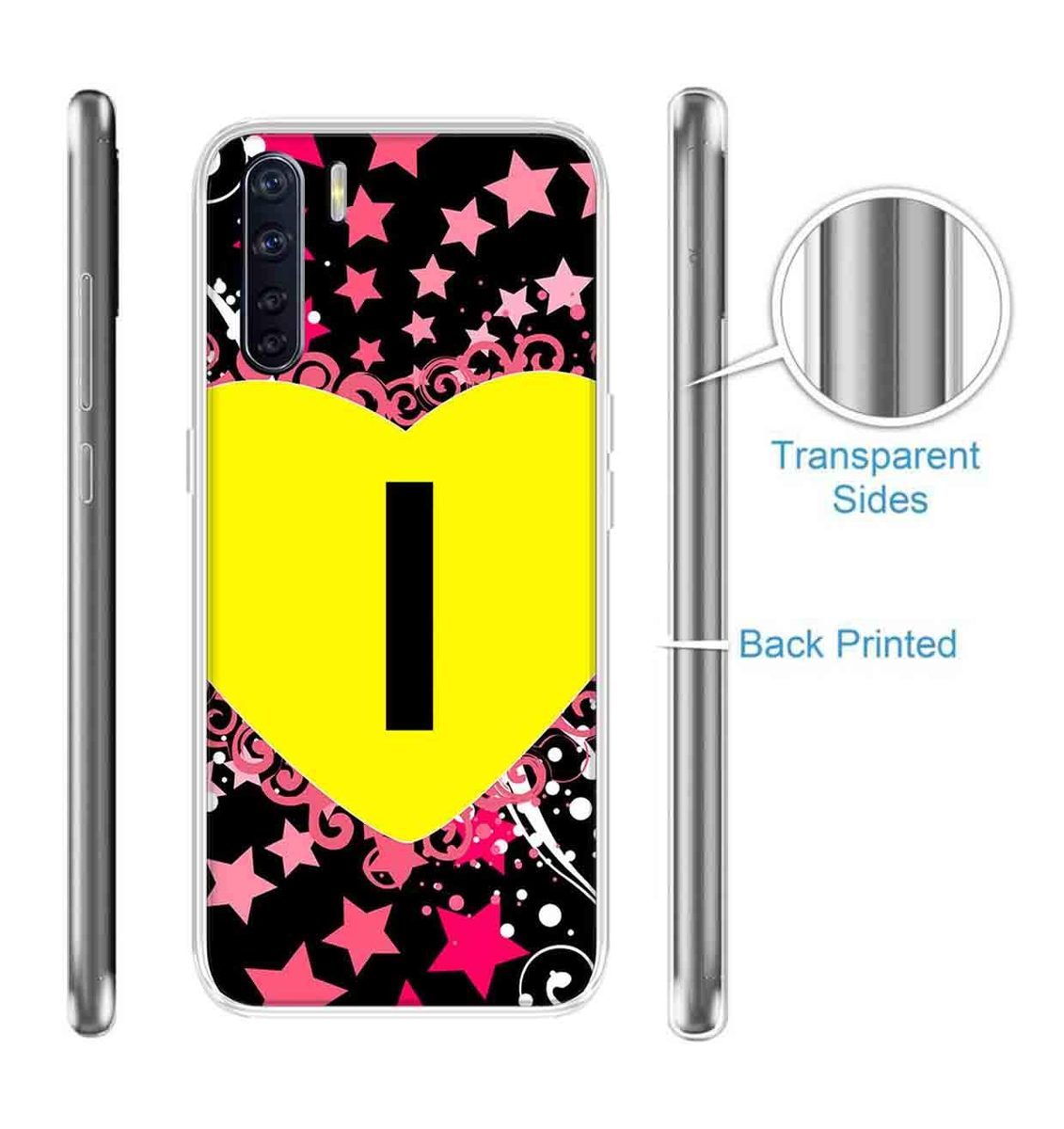 Amazon Brand - Solimo Designer Multicolor Heart Pattern Alphabet-I Printed Soft Back Case Mobile Cover for Oppo F15