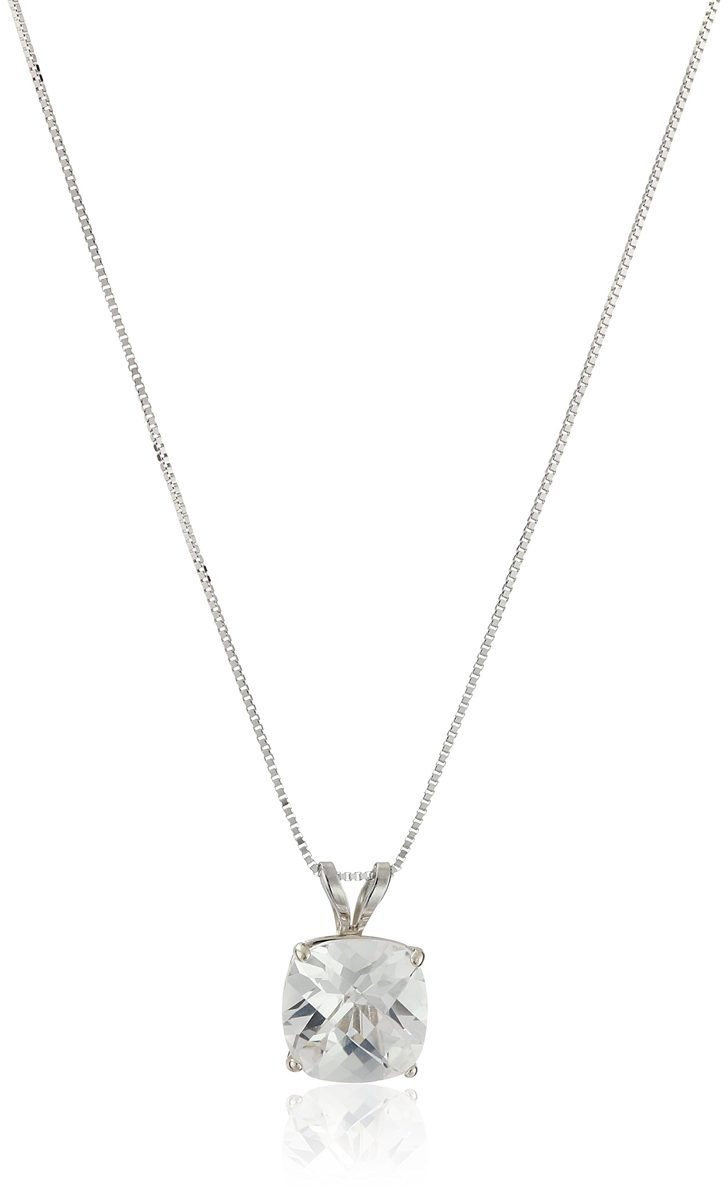 14k White Gold Cushion Checkerboard Cut Created White Sapphire Pendant Necklace (8mm), 18"
