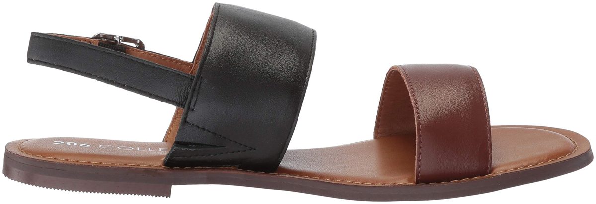 206 Collective Amazon Brand Women's Cedar Casual Double Band Sandal, Cognac/Black Leather, 8 B US