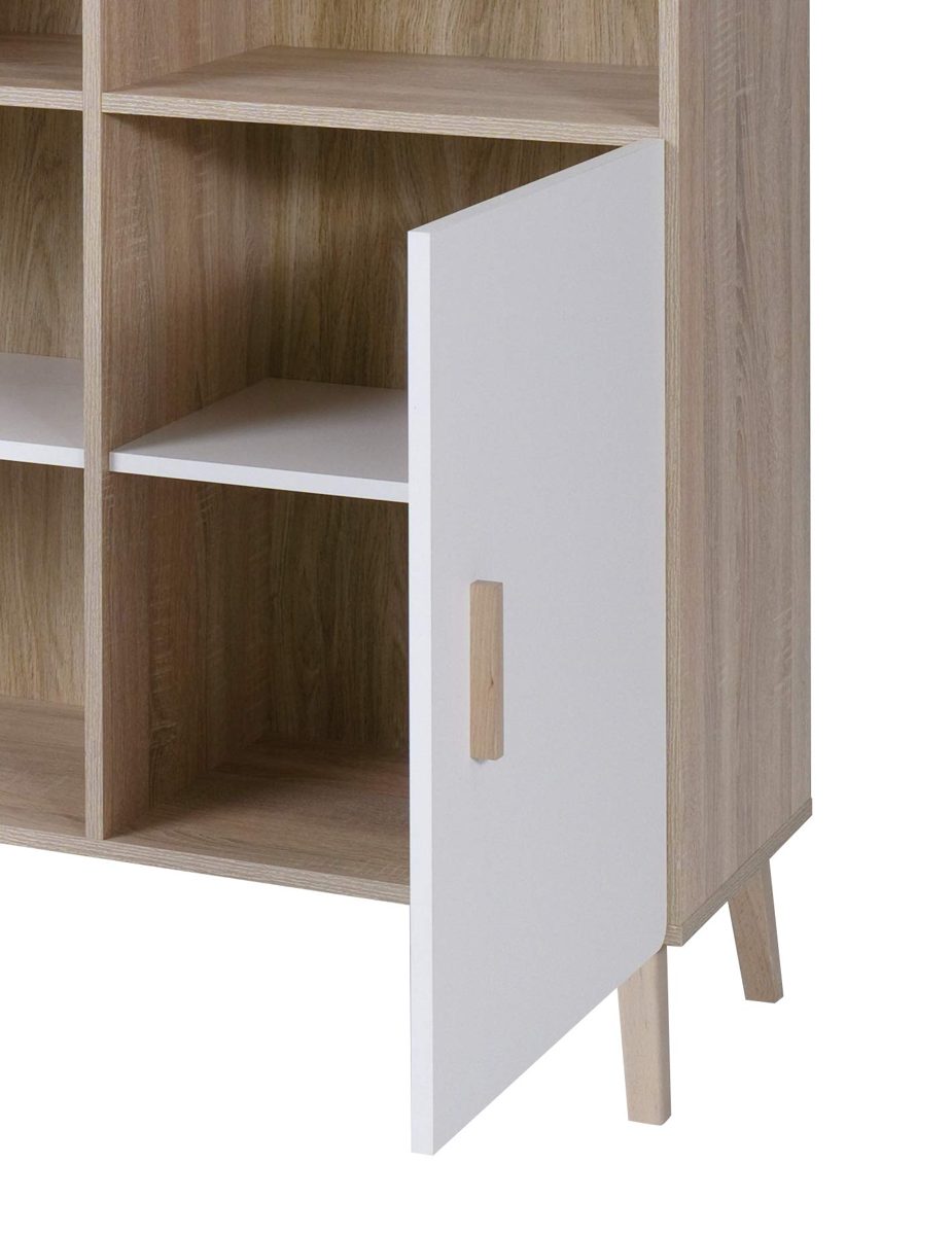 Amazon Brand - Movian Oker 2-Door Cabinet/Bookcase with 8 Shelves, 100 x 140cm, Light Brown Oak-Effect/White